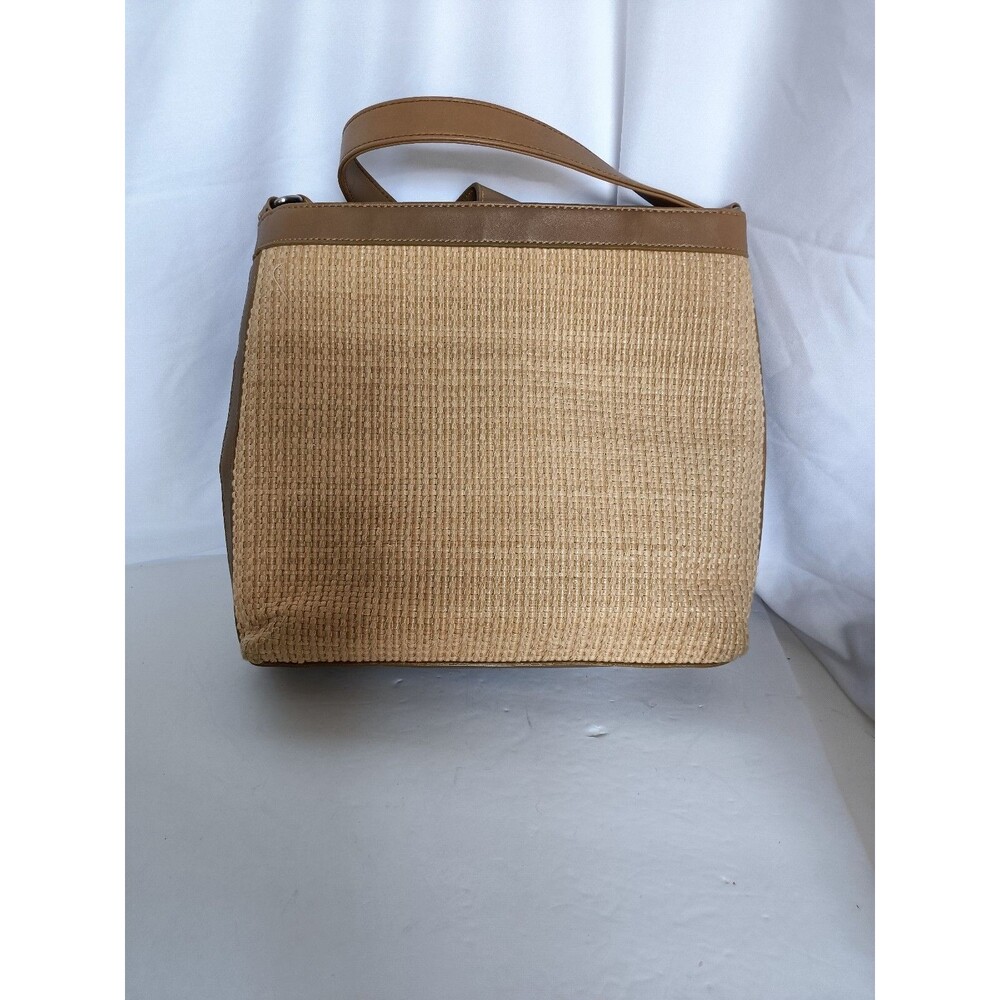 Vintage FOSSIL Brand Woven Natural Straw Leather Trim Shoulder Purse Handbag - Picture 8 of 13